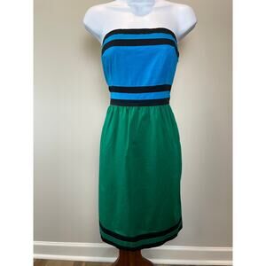 The Limited Strapless Colorblock Dress Size 8 Blue Green Black Trim Lined